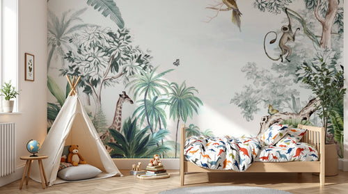 Design B014 — Papier peint Paysage tropical vintage style gravure — Novomur