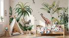 Design B022 — Papier peint Safari aquarelle palmiers fleurs tropicales — Novomur