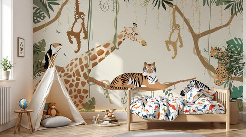Design B023 — Papier peint Safari Jungle Animaux - Collection 2 — Novomur