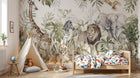Design B024 — Papier peint Safari aquarelle vert sauge animaux multiples — Novomur
