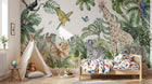 Design B025 — Papier peint Safari aquarelle ara bleu et monstera — Novomur
