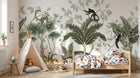 Design B027 — Papier peint Chinoiserie animaux exotiques bambou tons sauge — Novomur
