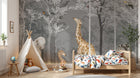 Design B031 — Papier peint Safari foret brumeuse arbres blancs gris — Novomur