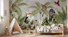Design B037 — Papier peint Jungle moderne primates et oiseaux exotiques — Novomur