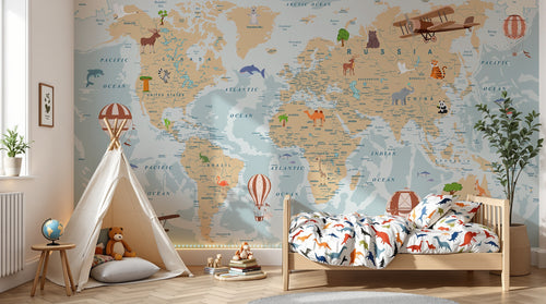 Design C0815 — Papier peint Carte du Monde Enfant — Novomur