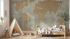 Design L0615 — Papier peint Carte monde vintage marron fond texture — Novomur