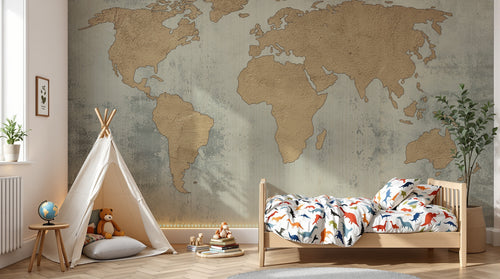 Design L0615 — Papier peint Carte monde vintage marron fond texture — Novomur