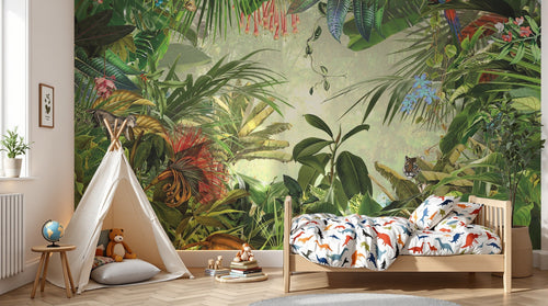 Design L1084 — Papier peint Jungle Enfant Tigre & Singes — Novomur