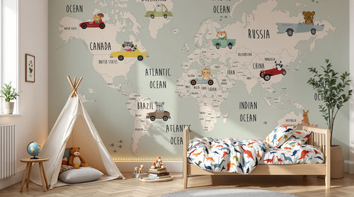 Design SD0718 — Papier peint Carte du Monde Enfant — Novomur