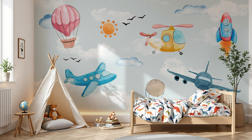 Design SK0064 — Papier peint Avions et Véhicules Enfant — Novomur