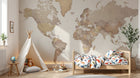 Design ZX0433 — Papier peint Carte monde detaillee beige creme — Novomur