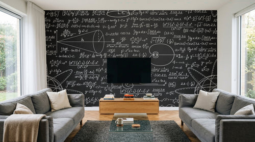 Design L0385 — Papier peint Tableau noir formules mathematiques craie — Novomur