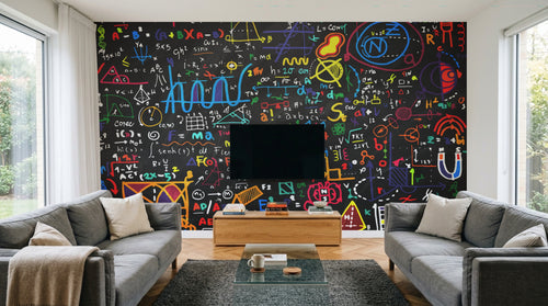 Design L1128 — Papier peint Tableau noir formules colorees craie — Novomur