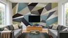 Design SL0114 — Papier peint Triangles polygones jaune bleu marron — Novomur