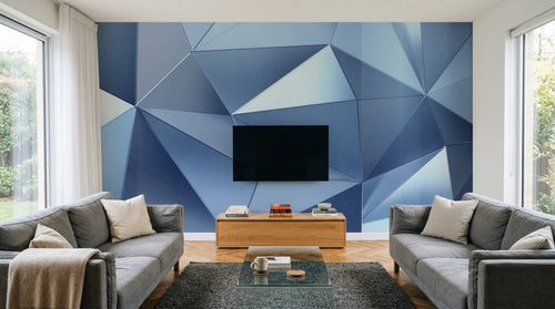 Design SL0209 — Papier peint Triangles 3D bleu acier facette — Novomur