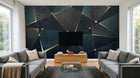 Design SL0353 — Papier peint Triangles dores perles fond bleu grunge — Novomur