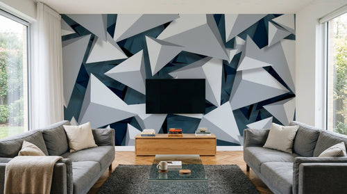 Design SL0454 — Papier peint Triangles 3D gris bleu facette — Novomur