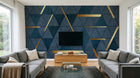 Design SL0464 — Papier peint Triangles bleu marine barres dorees art deco — Novomur