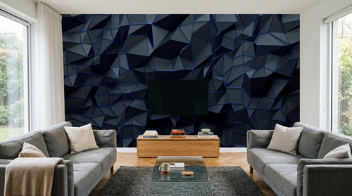 Design SL0473 — Papier peint Polygones bleu marine 3D facette — Novomur