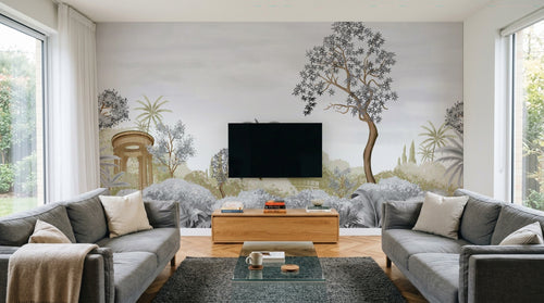 Design SL0595 — Papier peint Paysage pittoresque temple pavillon pastel — Novomur