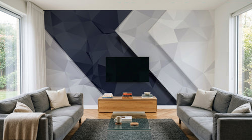 Design SL0597 — Papier peint Triangles 3D gris fonce blanc diagonale — Novomur