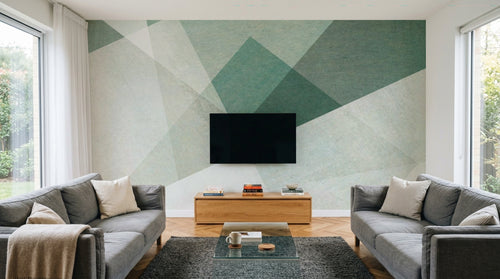 Design SL0682 — Papier peint Triangles bleu vert blanc grunge facette — Novomur
