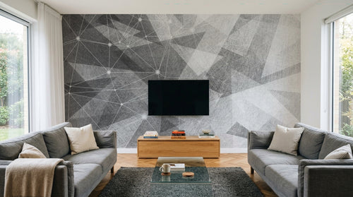 Design SL0701 — Papier peint Triangles points filaires constellation gris — Novomur