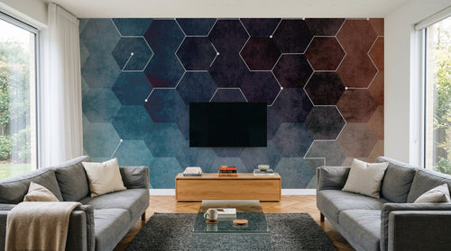 Design SL0734 — Papier peint Hexagones grunge degradient connexions — Novomur