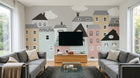 Design SL0775 — Papier peint Maisons stylisees pastel scandinave enfant — Novomur