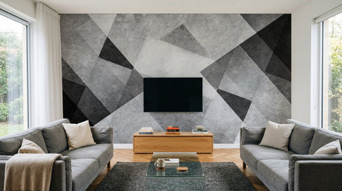 Design SL0828 — Papier peint Triangles gris fonce blanc grunge — Novomur