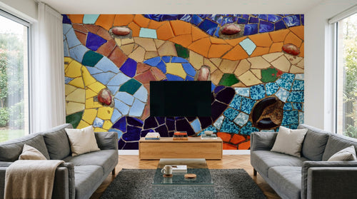 Design ZX0170 — Papier peint Mosaïque méditerranéenne carreaux multicolores — Novomur