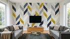 Design ZX0351 — Papier peint Chevron jaune bleu marine beige — Novomur