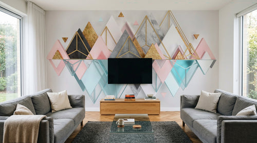 Design ZX0520 — Papier peint Triangles rose marbre dore montagne 3D — Novomur
