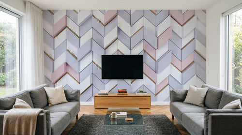 Design ZX0523 — Papier peint Chevron 3D blanc rose dores luxe — Novomur