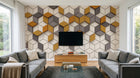 Design ZX0554 — Papier peint Hexagones jaune gris 3D mid-century — Novomur