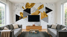 Design ZX0566 — Papier peint Triangles dores plumes patterns marbre — Novomur