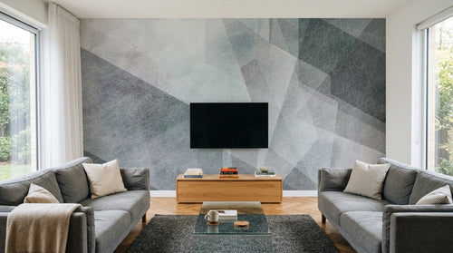Design ZX0697 — Papier peint Triangles gris bleu grunge superposes — Novomur