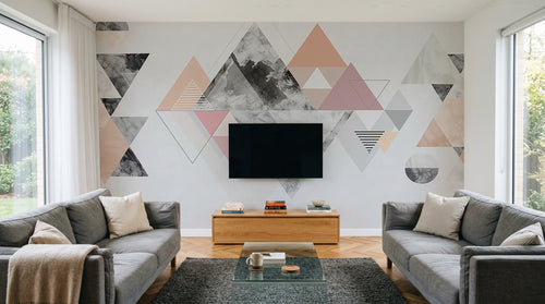 Design ZX0746 — Papier peint Triangles aquarelle gris rose beige — Novomur