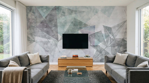Design ZX0783 — Papier peint Triangles gris turquoise grunge filaires — Novomur