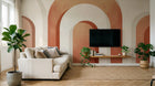 Papier peint Art Abstrait Bauhaus Beige - Collection 2 A0155 en situation — Arches terracotta minimaliste — Design A0155