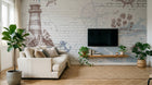 Design L0394 — Papier peint Brique blanche motifs nautiques vintage — Novomur