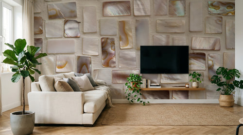 Design L0724 — Papier peint Mosaique nacre rose et beige — Novomur