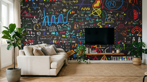Design L1128 — Papier peint Tableau noir formules colorees craie — Novomur