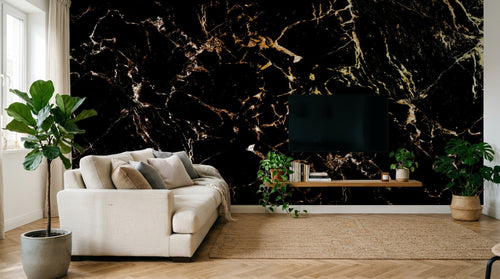 Design SL0034 — Papier peint Marbre noir veines dorees — Novomur