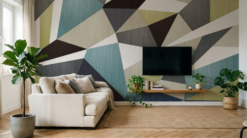 Design SL0114 — Papier peint Triangles polygones jaune bleu marron — Novomur