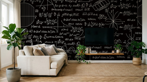 Design SL0117 — Papier peint Tableau noir formules denses craie blanche — Novomur