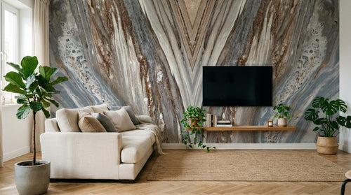 Design SL0172 — Papier peint Marbre veine brun bleu symetrie — Novomur