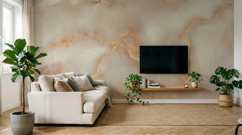 Design SL0174 — Papier peint Marbre onyx beige veines orange — Novomur