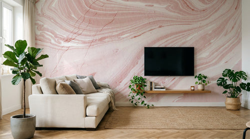 Design SL0185 — Papier peint Marbre rose tourbillon veines blanches — Novomur