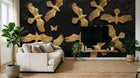 Design SL0194 — Papier peint Oiseaux dores relief fond noir feuillage — Novomur
